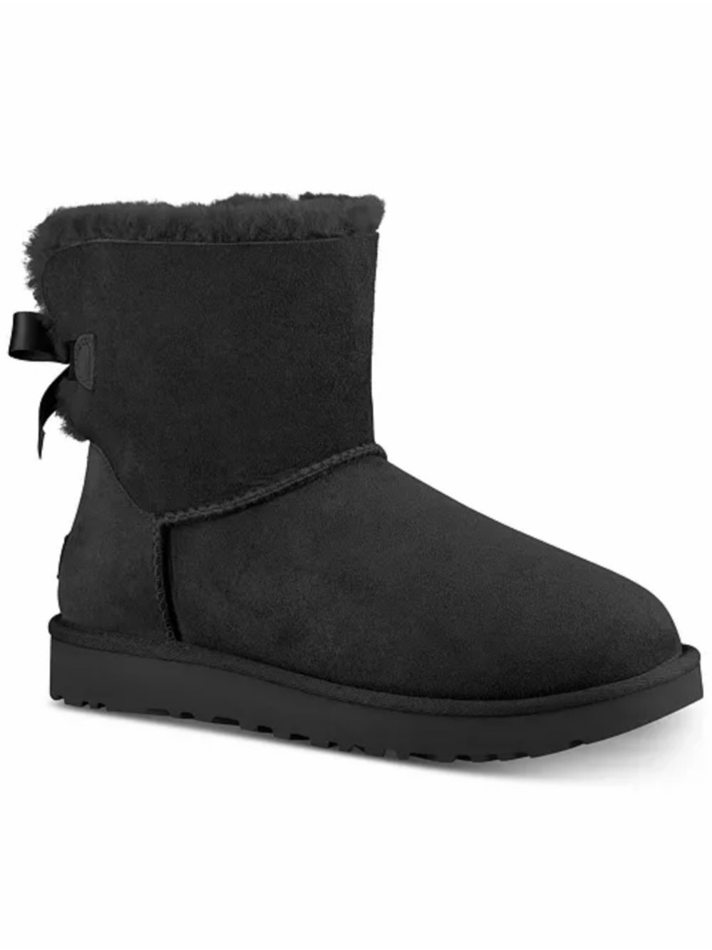 UGG Black Suede Short Shearling Boot Bailey Bow 🔥 Size 8